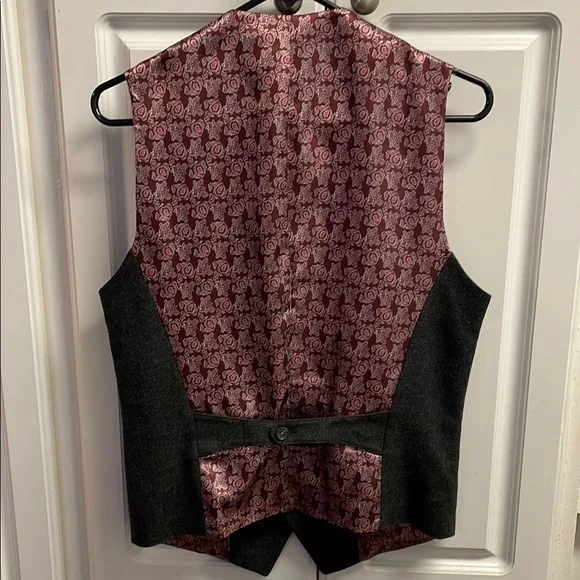 Men's Charcoal Vest with Paisley Burgundy Satin Lining